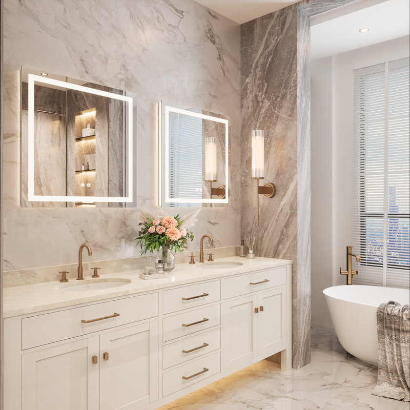 Cardier Front and Backlit Wall Mount Bathroom LED Vanity Mirror with 3-Color Adjustment, Shatterproof, Tempered Glass, Square
