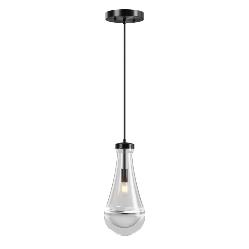 Raindrop Pendant Light With Hand-Blown Glass Shade, Matte Black