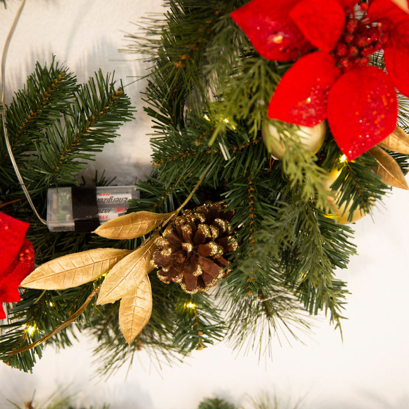 24" Red Ruby Pre-lit Holiday Wreath