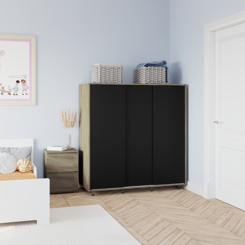 Solid Wood Wardrobe, Oak/Black