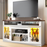 LED Farm House TV Stand with Tempered Glass Door for TVs up to 70" For Living Room