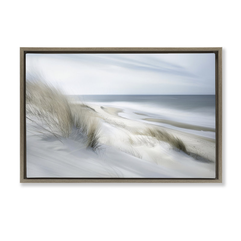 "Beach View", fluide par Abstraction encadrée, art mural par Lazar Studio, Cadre flottant orme Montalcino, H 17 po x l 25 po