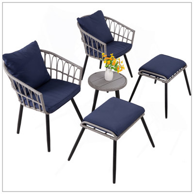Ensemble bistro 5 pièces pour patio avec repose-pieds, ensemble de meubles de balcon en osier pour l'extérieur, table en rotin et chaises, ensemble de 2 pour terrasse