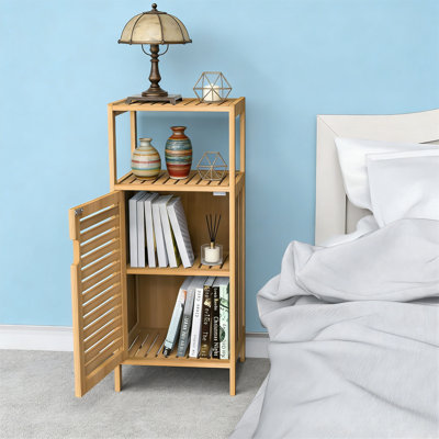 Freestanding Bamboo Floor Cabinet With Door & Shelf, Bathroom Storage