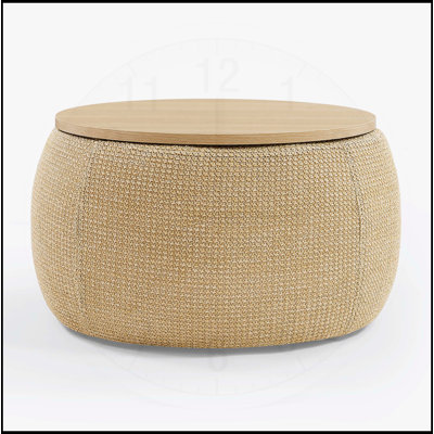 Round Storage Ottoman with 2-in-1 Function, Ideal as End Table and Seating, Space-Saving and Multi-Functional