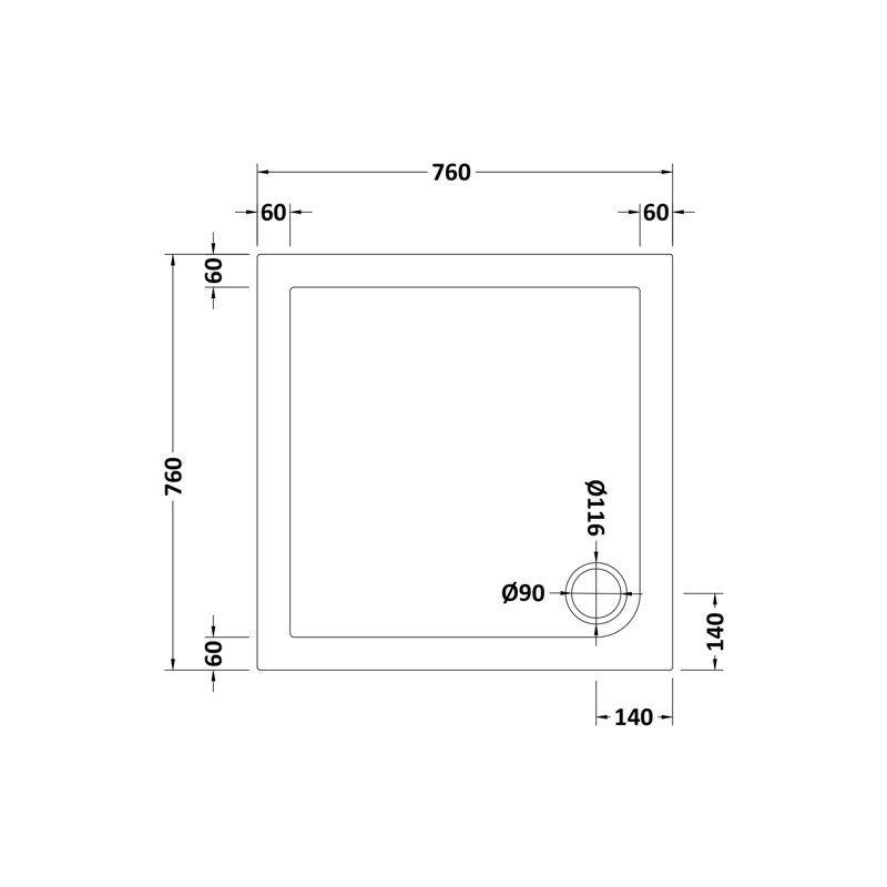 Shower Tray, 76cm H x 76cm W x 4.5cm D
