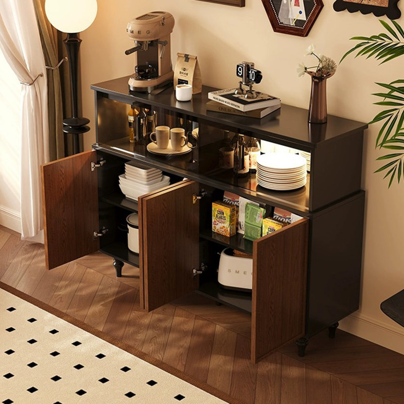 Buffet en bois massif noir et noyer, H 42,13 po x l 48,43 po x P 15,75 po