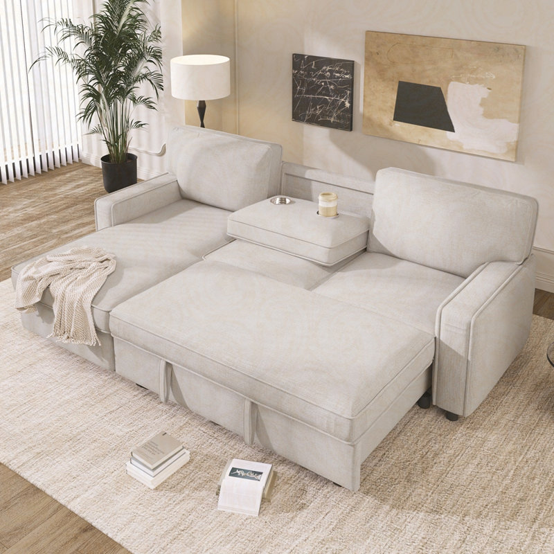 Canapé-lit modulaire Upholstery avec espace de rangement, port USB, 2 porte-gobelets sur les coussins de dossier