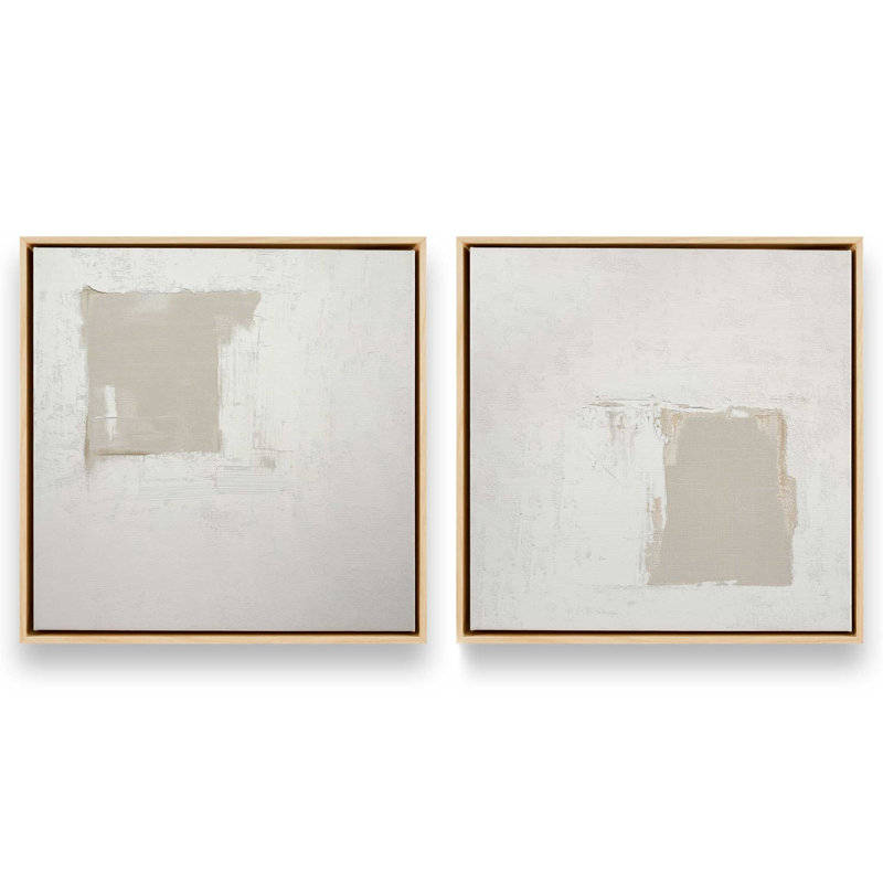 Ensemble de 2 estampes ivoire, Cadre flottant en érable américain, 16 po x 16 po