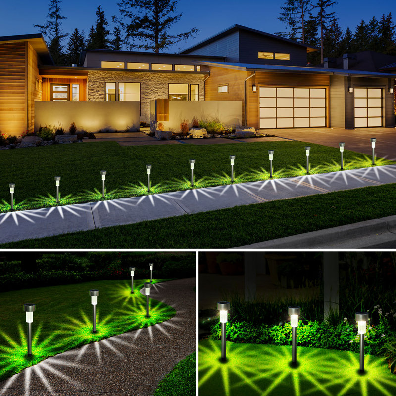 Lumières solaires d'extérieur, acier inoxydable - imperméable, paysage à DEL, lumières de jardin pour l'allée