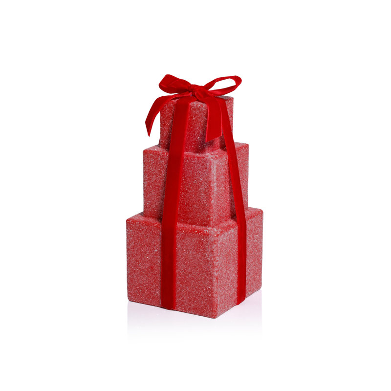 Figurine Stacked Presents, H 8,5 po x l 4 po x P 4 po, Rouge