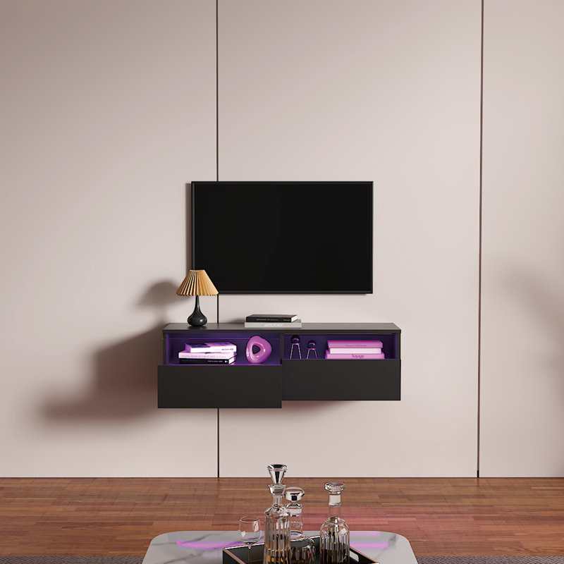 Meuble télé pour téléviseur de 49 po ou moins, H 11,8 po x L 39,4 po x l 13 po, Noir