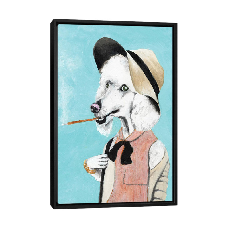 Reproduction d’art sur toile tendue, "coco de paris" caniche, Toile avec cadre noir, H 26 po x l 18 po x P 1,5 po