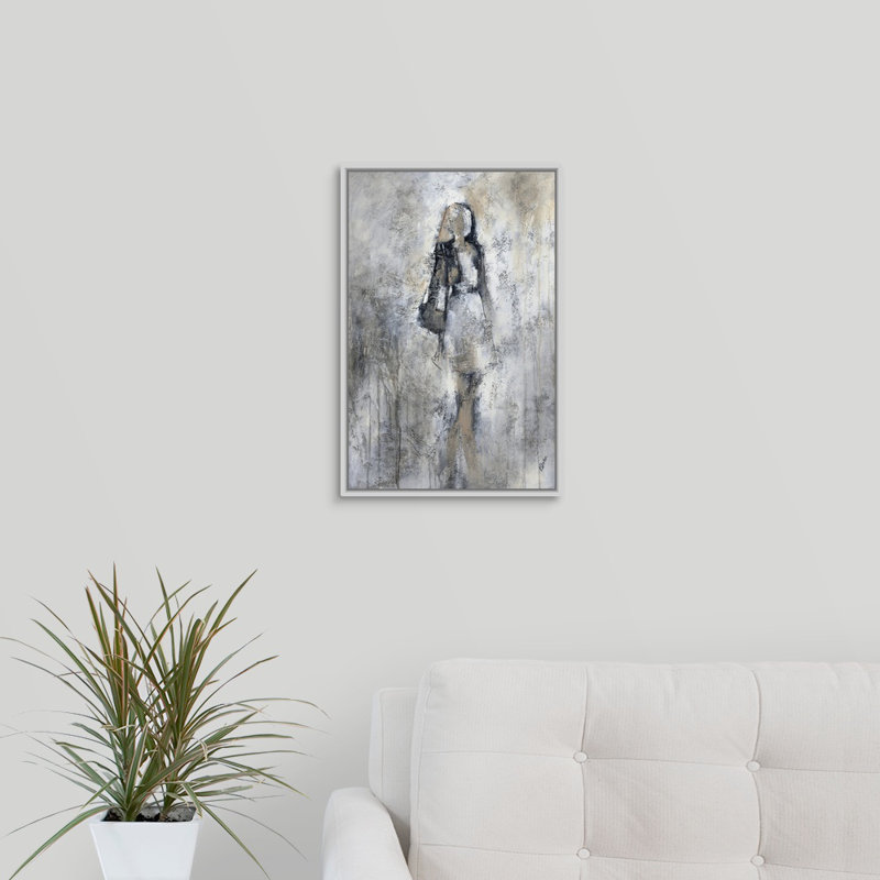 « promenade i », peinture sur toile, H 19,7 po x l 13,7 po x p 1,75 po, Cadre flottant blanc
