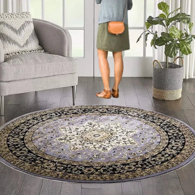Round 120 cm x 120 cm Geometric Indoor / Outdoor Washable Area Rug