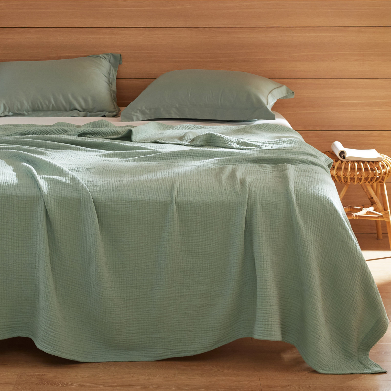 Bedsure 200gsm 100% Cotton Lightweight Muslin Blanket GentleSoft™️for Spring & Summer, Queen, Sage Green