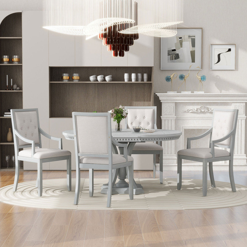 Bowlds Retro 5-piece Dining Set Extendable Round Table and 4 Chairs,Round Table Top with Leaf,dining table set,dining room set