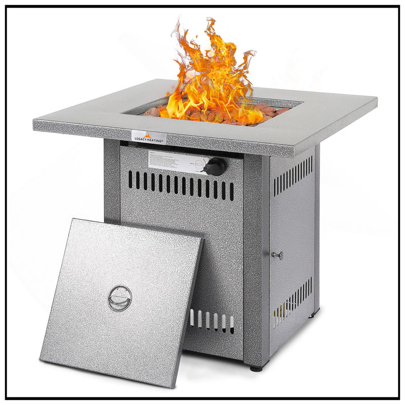 Durable 28" 50000 BTU Silver Outdoor Propane Gas Fire Pit Table, Outdside Patio Firepits Fireplace Dinning Tables With Lid & Lava Rock, 2-In-1 Firepit Table For Courtyard/Patio/Balcony