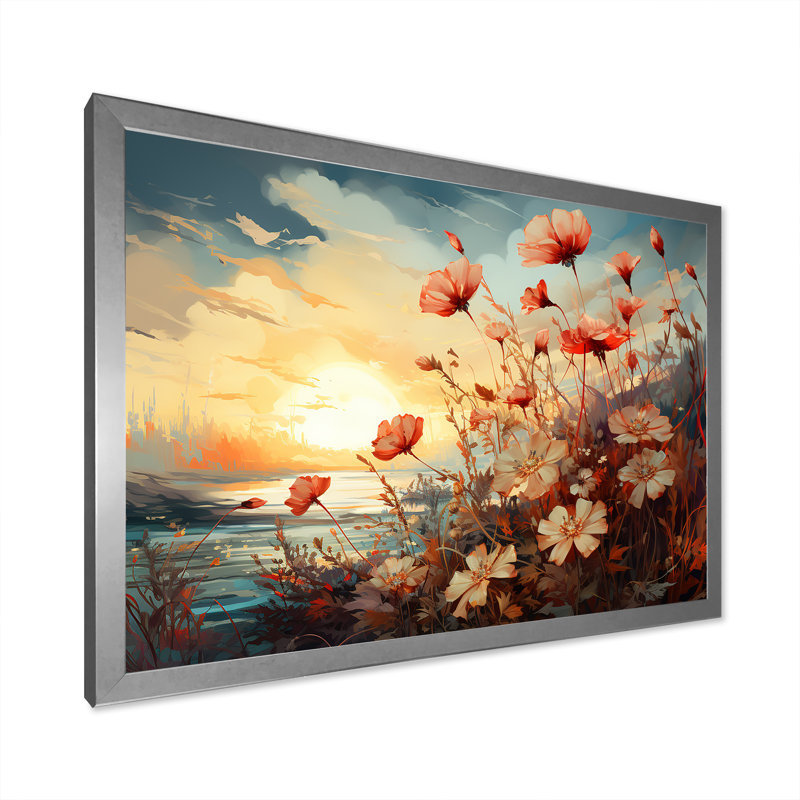«Meadow Stream At Sunset II», reproduction sur toile, Cadre simple argenté, H 12 po x l 20 po x P 1 po