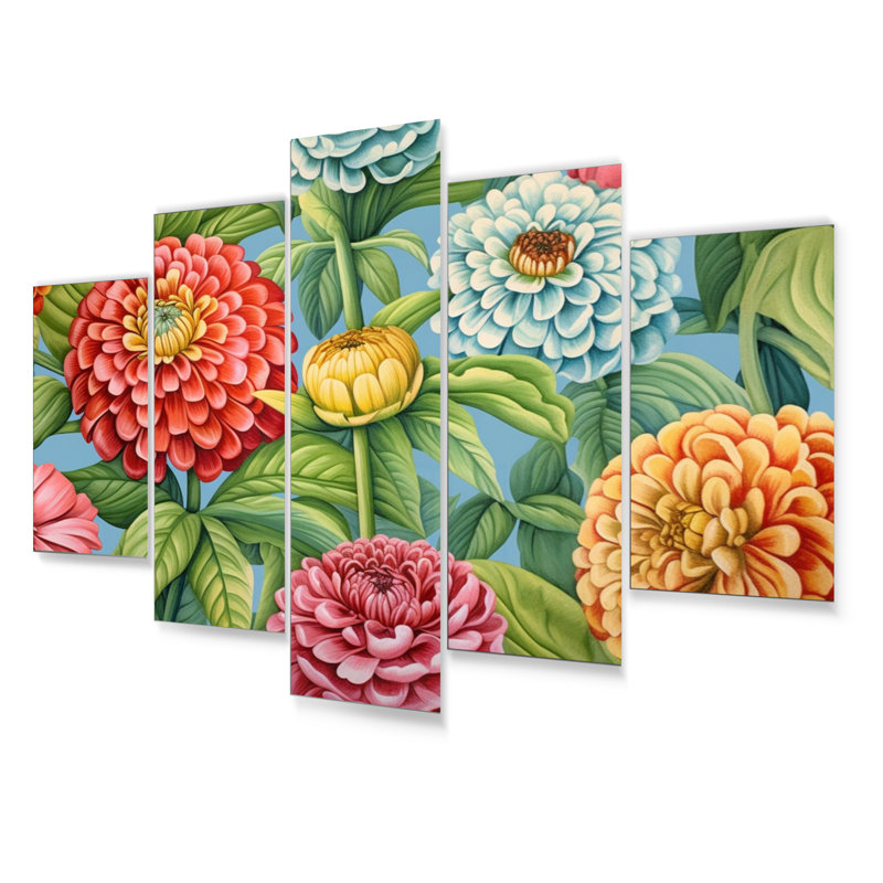 Ensemble de décorations murales en métal Coral Green Beautiful Florals - Zinnias