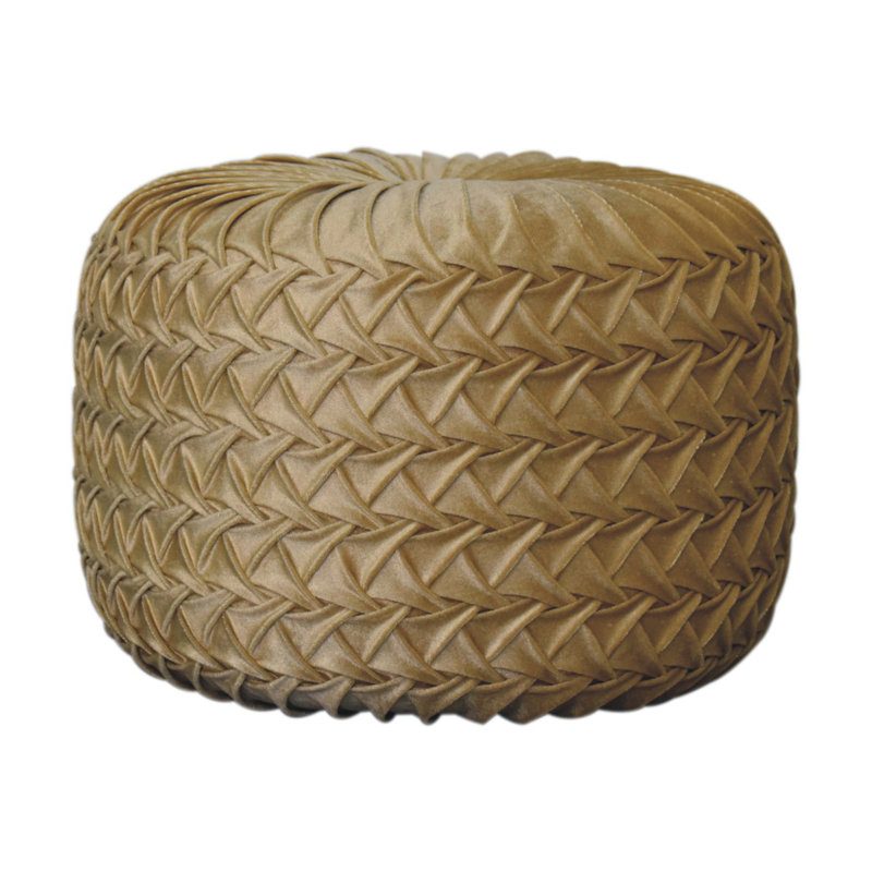 Aunesty 46cm Wide Velvet Tufted Round Pouffe Ottoman, Cream