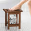 Tabouret de douche 14 po en teck, banc de douche imperméable en teck avec tablette et poignée pour salle de bain, capacité de 300 lb, couleur teck brun