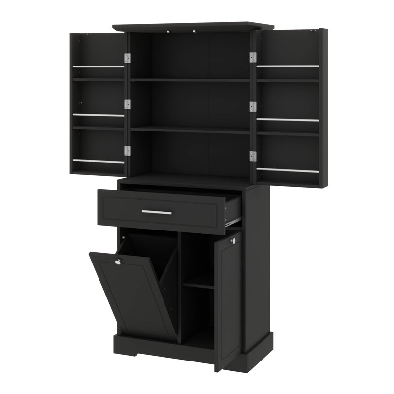 Freestanding Bathroom Storage Unit With Doors Drawers Pull Out Laundry Basket Adjustable Shelf, Black