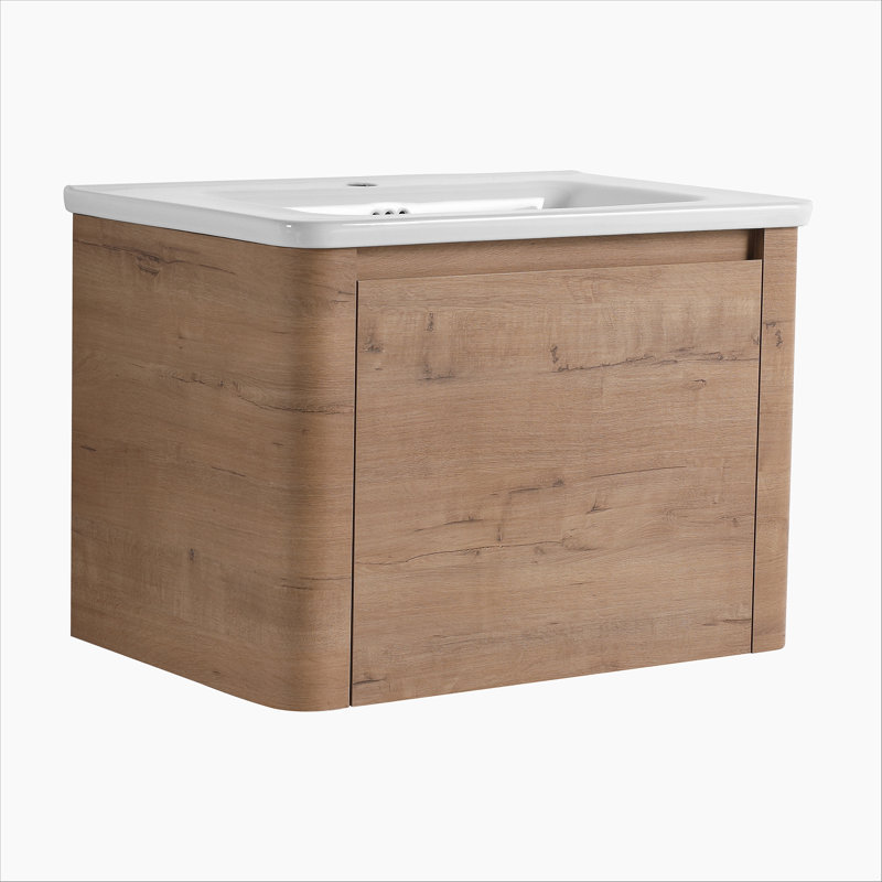 Meuble-lavabo mural 28 po avec lavabo en céramique blanche et porte à fermeture en douceur, emballage KD, contreplaqué, 28"