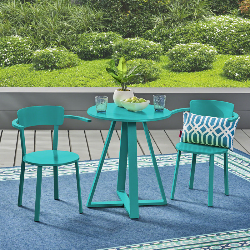 Ensemble bistro en fer 3 pièces Dupre, Bleu sarcelle mat