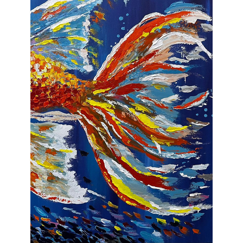 Aquarium Painting Acrylic on Canvas by Kanishk Gautam 30" H x 36" W Framed Contemporary Underwater Wall Art Home Decor