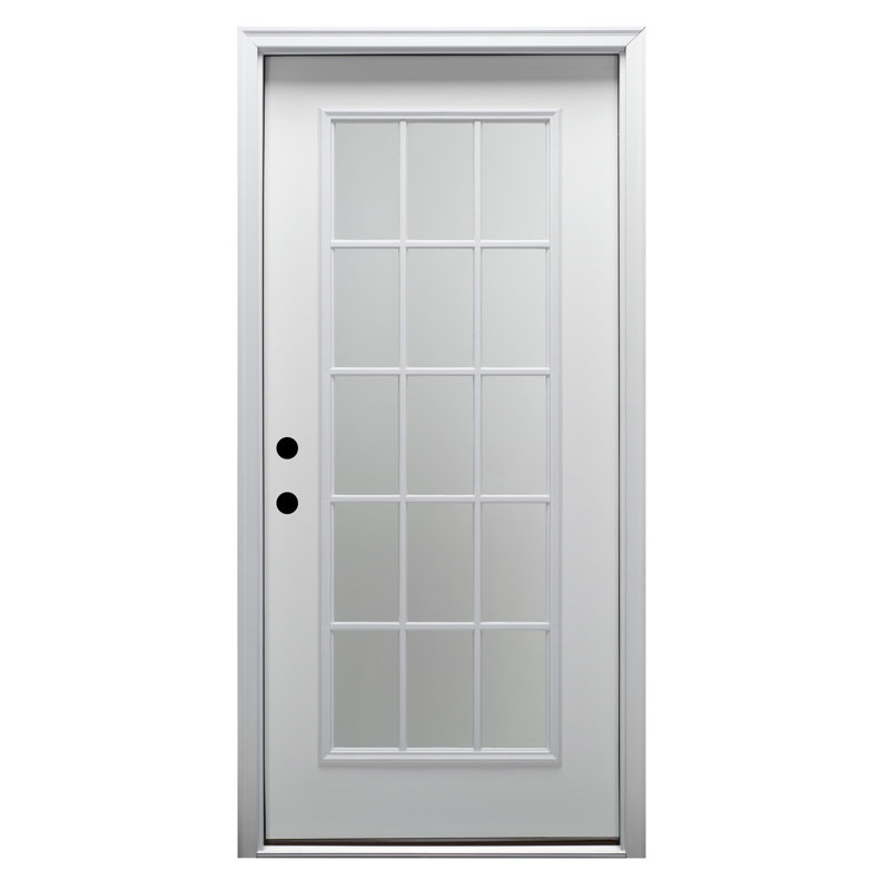 Porte d'entrée pré-suspendue en fibre de verre lisse, Côté gauche, Droite / vers l'intérieur, L 32 po