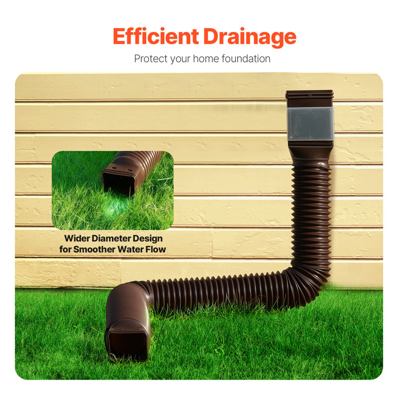 Rain Gutter Downspout Extensions 2-Pack Flexible Downspout Extender, Brown
