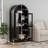 High-Arched Black Storage Cabinet With Integrated Lighting; Retro-Modern Style Wooden Cabinet Body; Adjustable Glass Shelves; Multi-Functional Kitchen Cabinet.-916627846