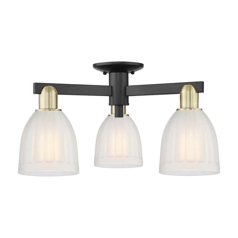 Arcadia - Brookfield - 3 Light 23" Semi-Flush Mount - Black Antique Brass Finish - White Shade, Black Antique Brass