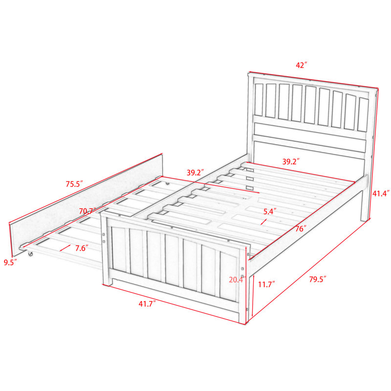 Comyns Twin Platform Bed with Trundle, Gray