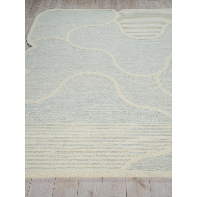 Shell Hand Tufted New Zealand Wool Blue/Ivory Area Rug, 10'X14'