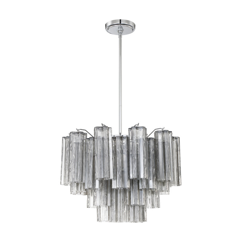 Lustre à niveaux Arras, Chrome poli, Noir, noir, noir, noir, H 14 po x l 19,75 po x P 19,75 po