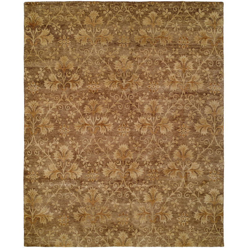 Wool Floral Area Rug in Brown, Rectangle 6' x 9'