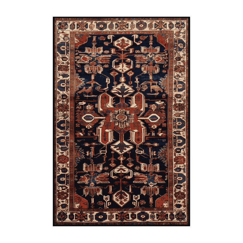 Machine Washable Persian Black Area Rug, Rectangle 5' x 8'