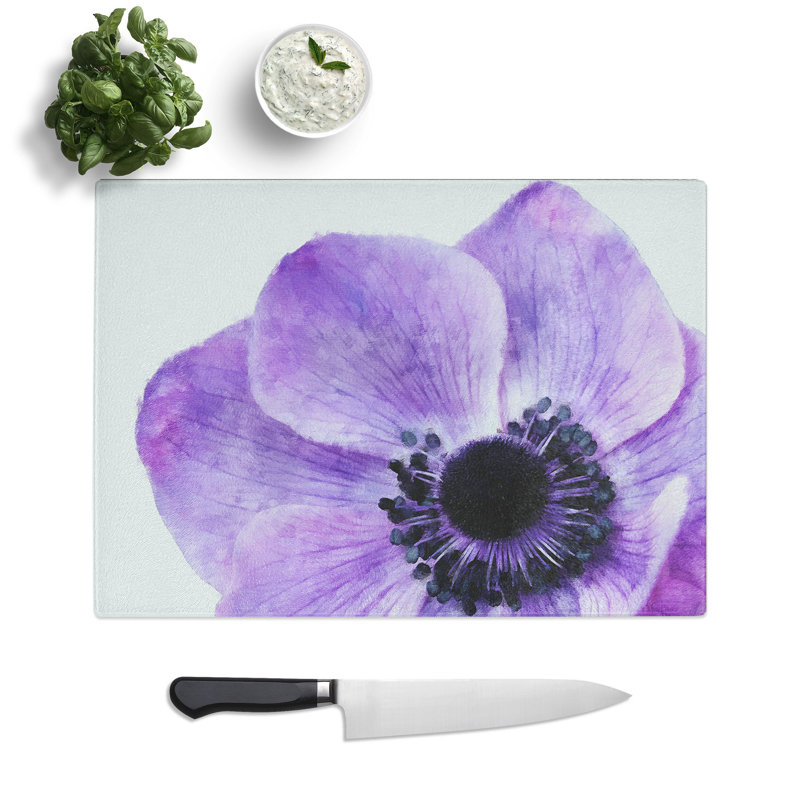 Tempered Glass Purple Anemone Flower Chopping Board, 28.5 cm x 39 cm