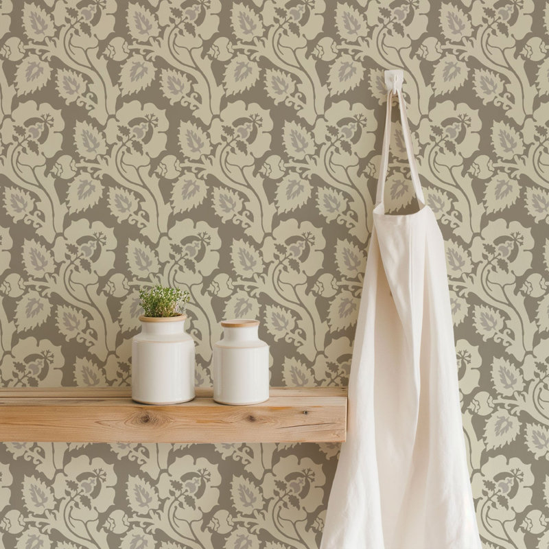 Paisley Briar - Cypress Green Botanical Wallpaper, Honey Gold, Faux Grasscloth