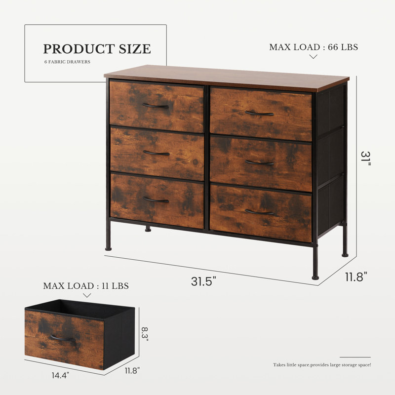 Commode à 6 tiroirs en métal, Brun rustique