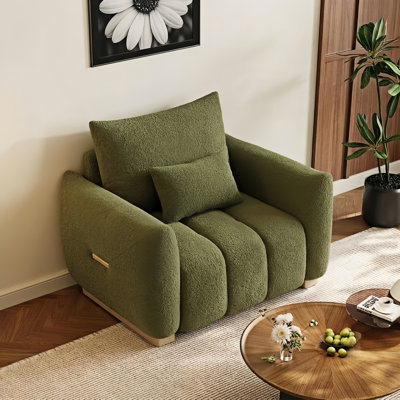 35.2''W Modern Teddy Fabric Sofa, Upholstered with One Pillow