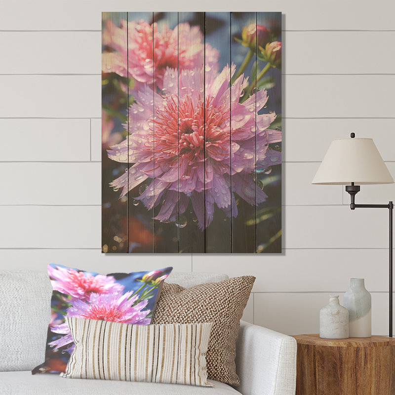 «Pink Mums Elegance In Forest II» - Impression de mamans sur bois, H 20 po x l 10 po