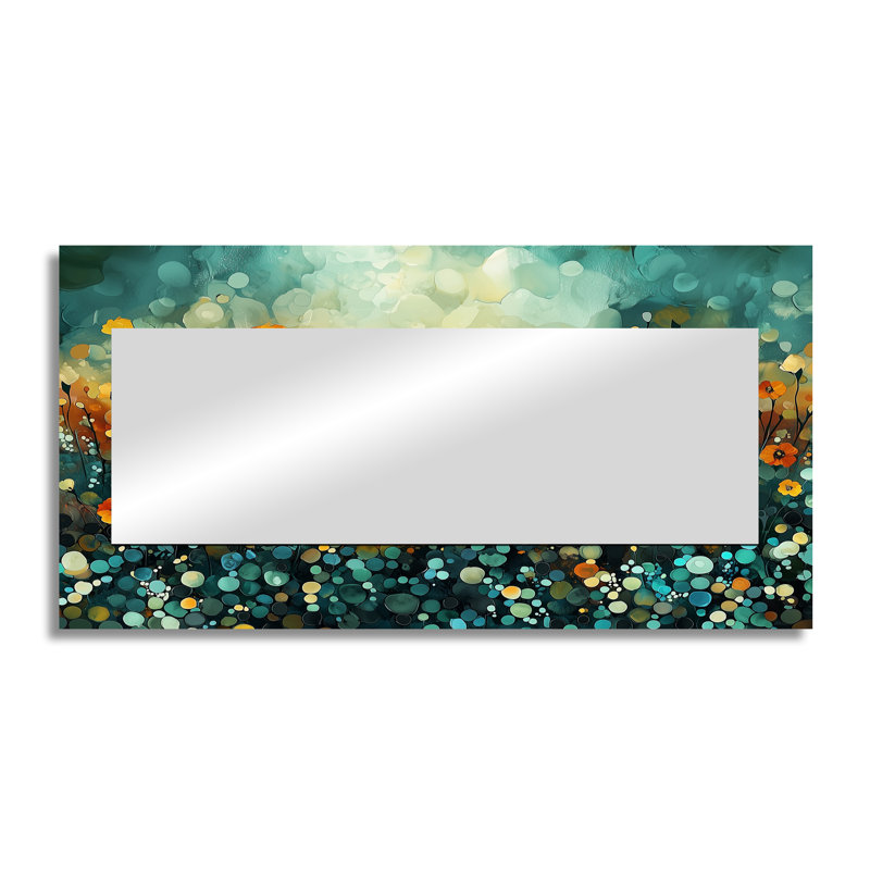 Sunset Marigold Field Of Emeral Layers I - Floral Wall Mirror Art - Printed On Metal, 28" x 55"