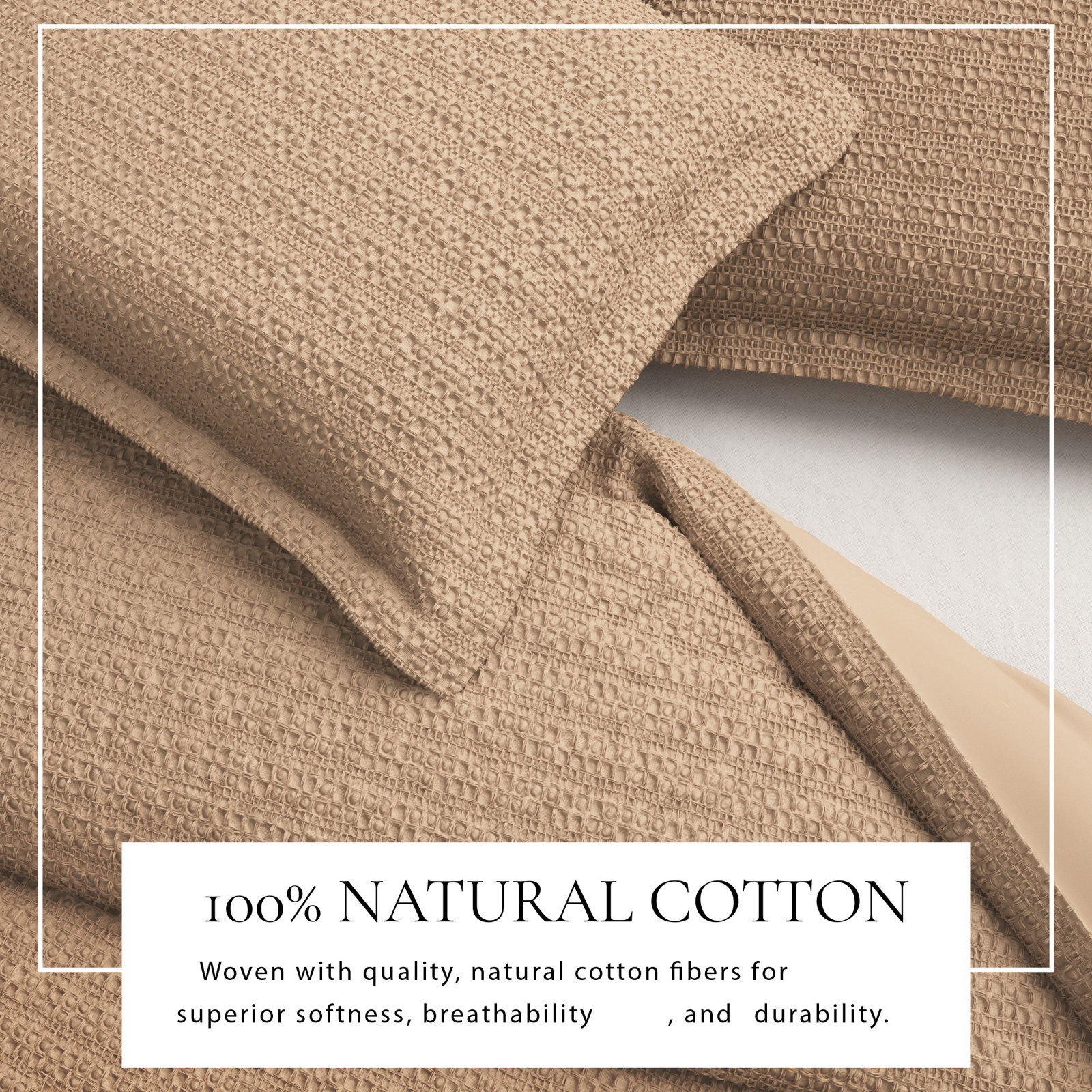 Waffle Cotton Duvet Cover Set, Cappuccino, Full / Queen Duvet + 2 Shams