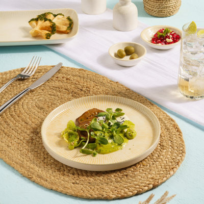 Paros-Sand Premium Porcelain Short Rim Stackable Round Plate | Microwave & Dishwasher Safe