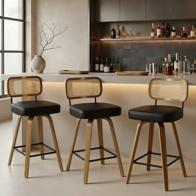 Adianey Swivel Upholstered Rattan Back Counter & Bar Stool