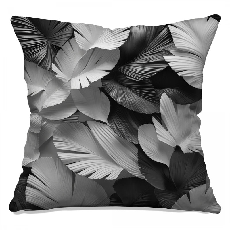 Coussins décoratifs à feuilles noires et blanches, 16 po x 16 po