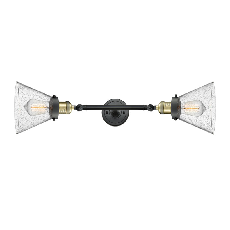 Cone 2 Light Bath Vanity Light, Seedy, Black Antique Brass, 60 Watt Vintage Incandescent Bulb